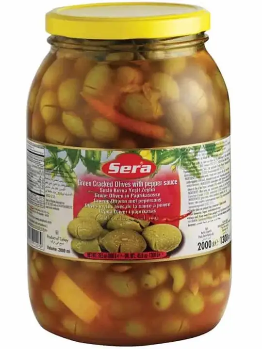 Knuste Grønne Oliven med Sauce 2kg