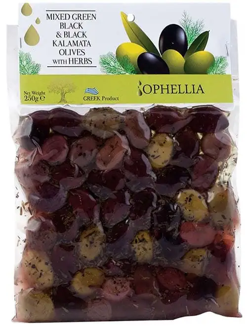 Mixed Green, Black & Kalamata Olives with Herbs 250g